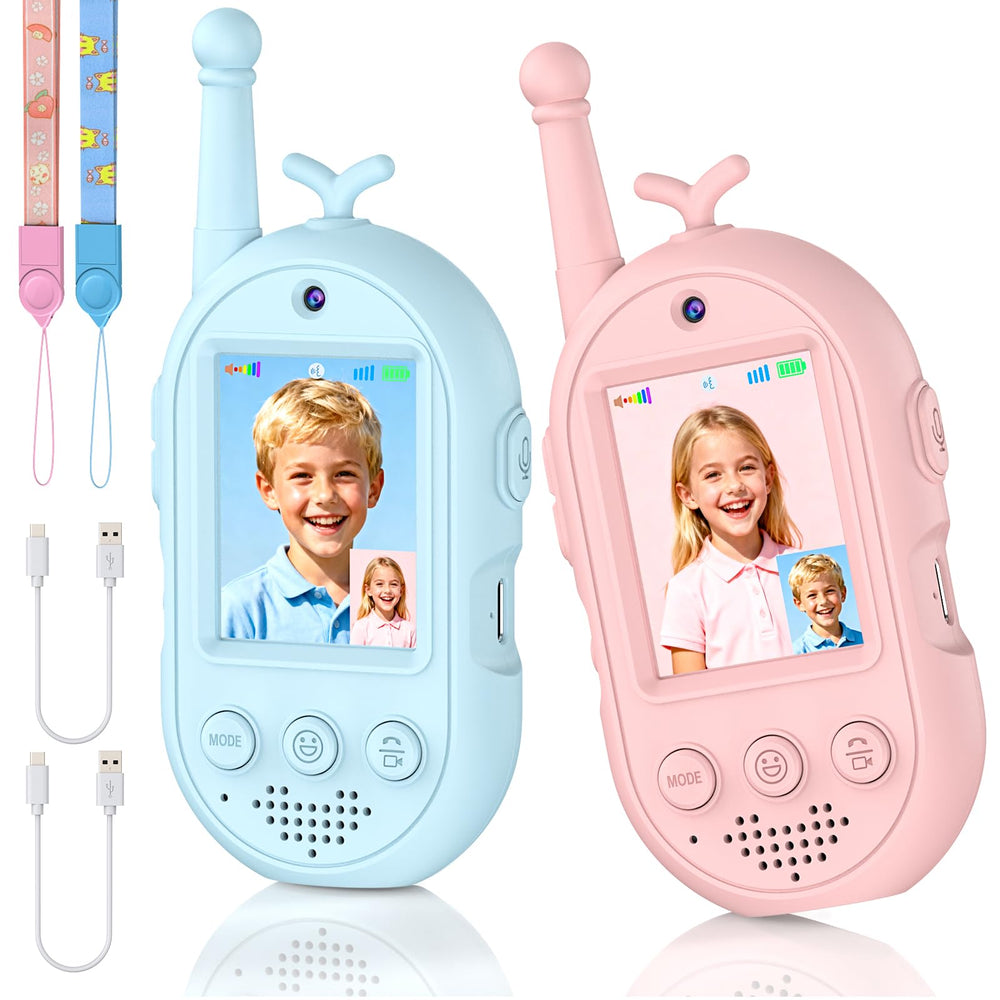 Ralgevu two-pack video walkie talkies for kids, ready for outdoor play conversations.