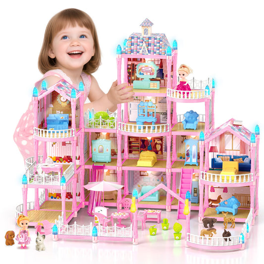 Randhar doll house 4-story 15 rooms ready for imaginative play with colorful furniture