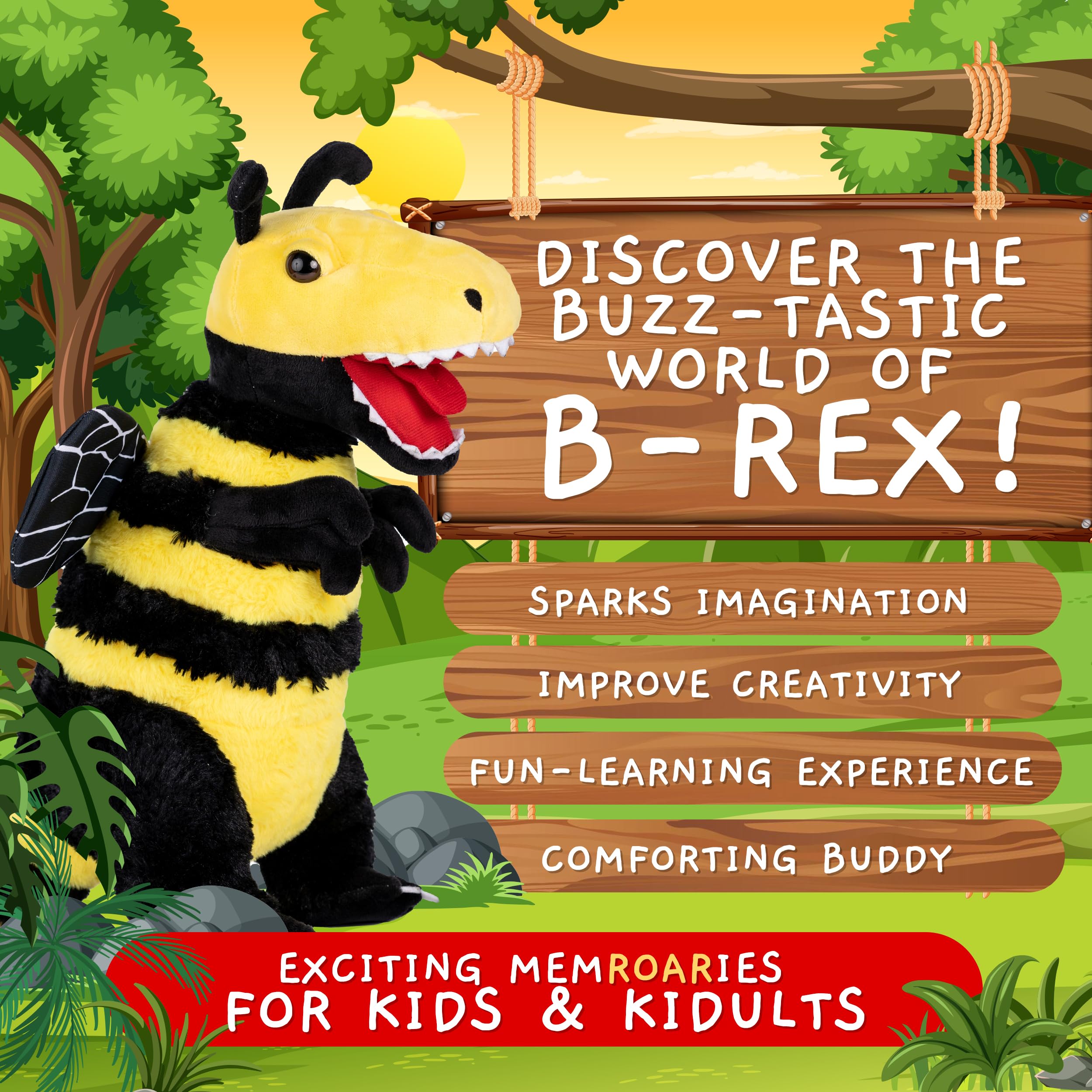 Randimals Bee-T-Rex plush sturdy stitching ensures secure seams.