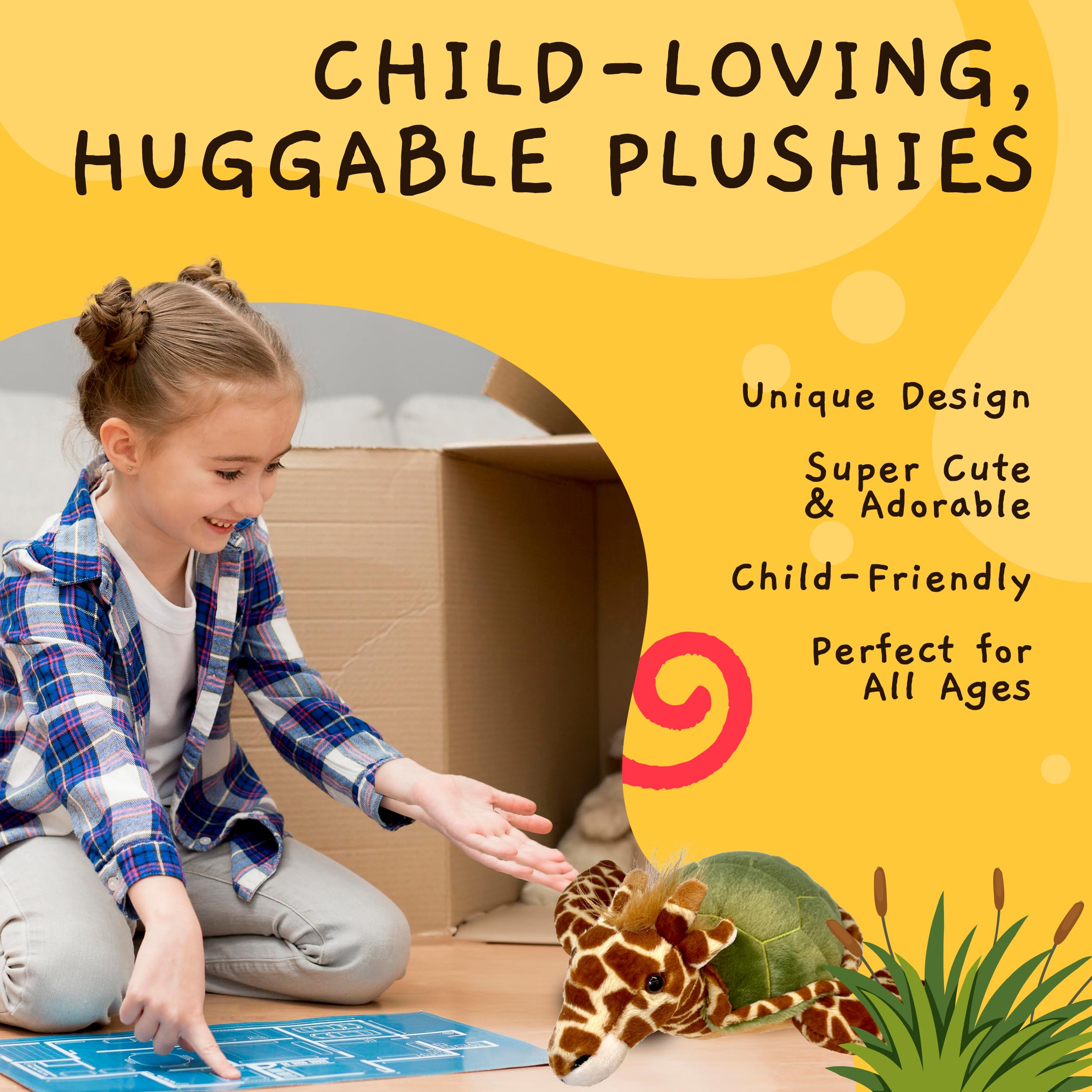 Randimals giraffe-turtle hybrid plush, ideal gift for kids and classrooms.