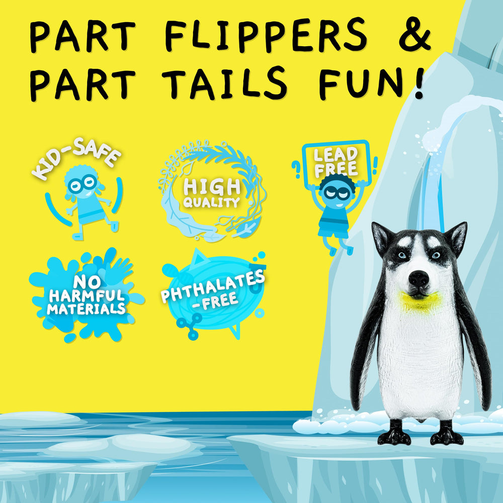 Randimals P-Dawg penguin flippers highlight unique storytelling design.