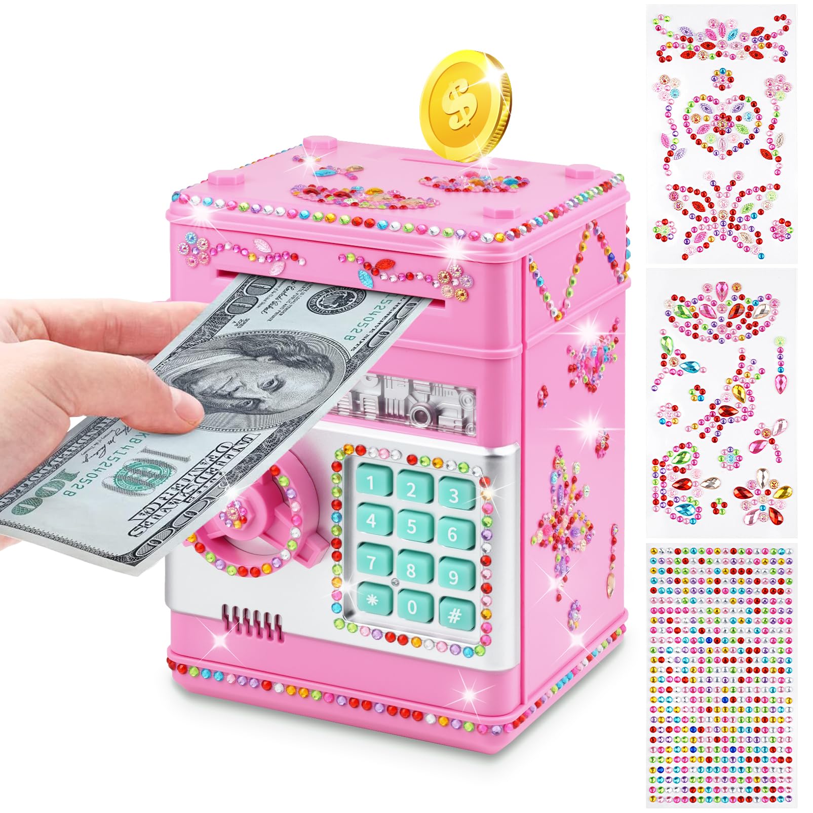 Ranphykx piggy bank with DIY diamond stickers for personalization and fun saving.