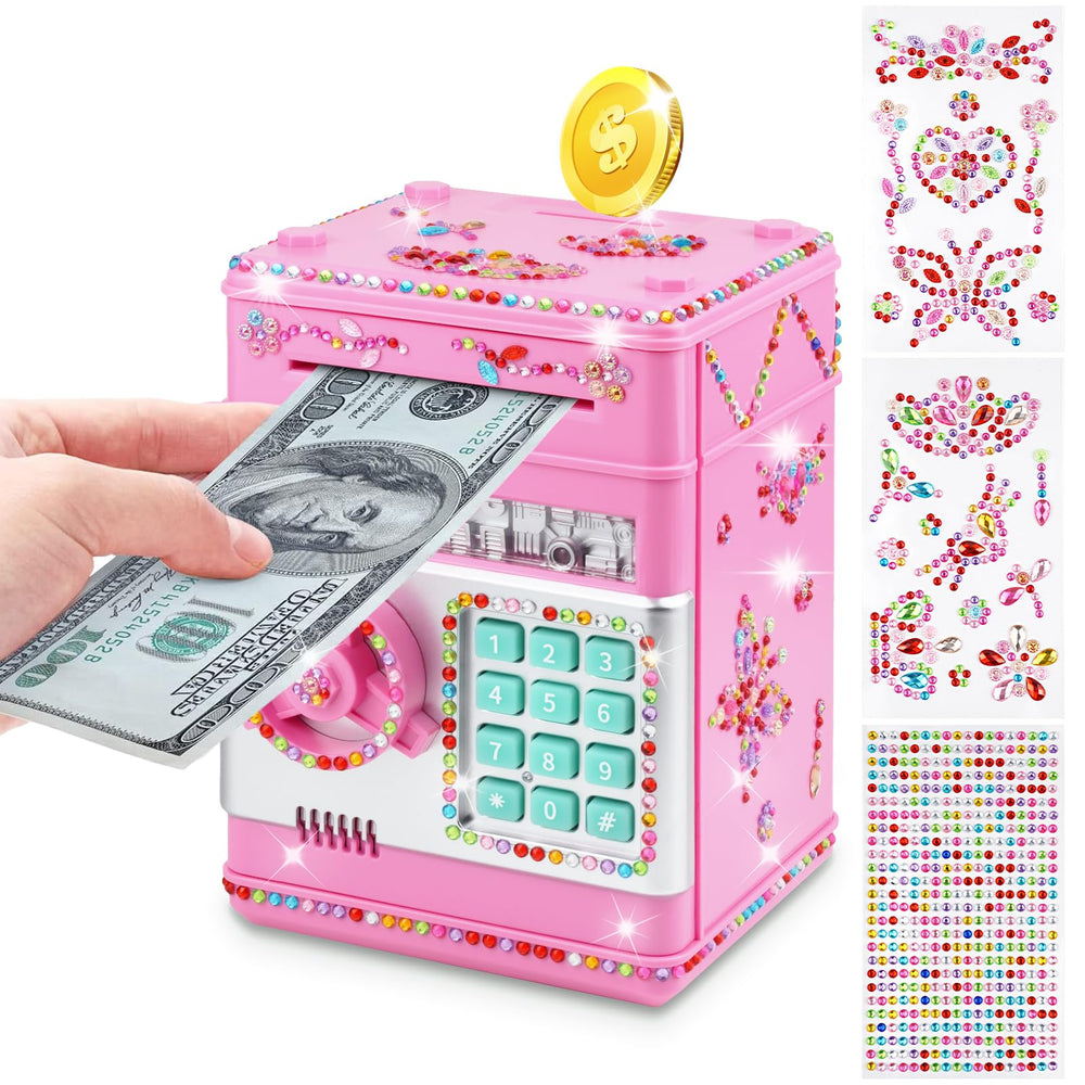 Ranphykx piggy bank with DIY diamond stickers for personalization and fun saving.