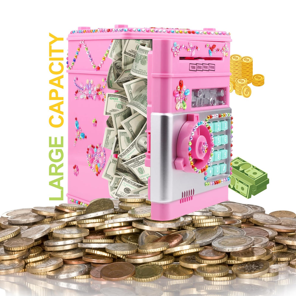Ranphykx piggy bank dual storage keeps coins and bills in one place.