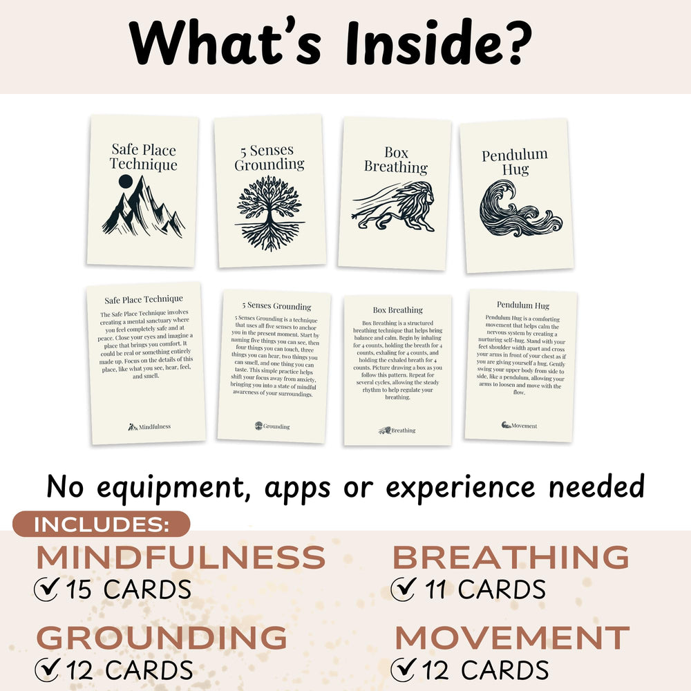 Raptor Studio Somatic Therapy Cards box open showing portable stress relief setup