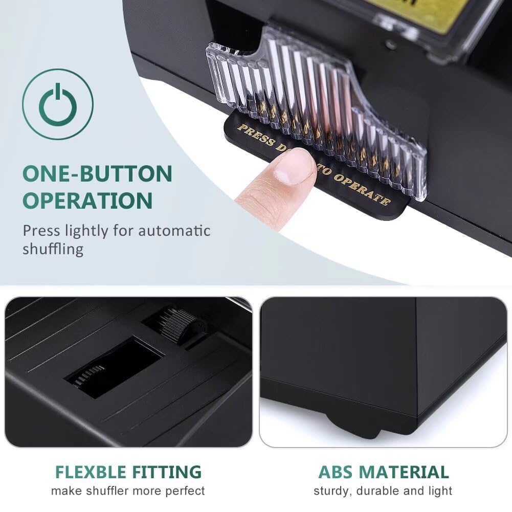 Rareidel two-deck shuffler, battery compartment open for quick replacements