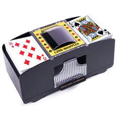 Rareidel automatic card shuffler, front view, ready for quick two-deck shuffle