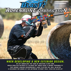 Rasout gel blaster in action shot during outdoor play with teammates