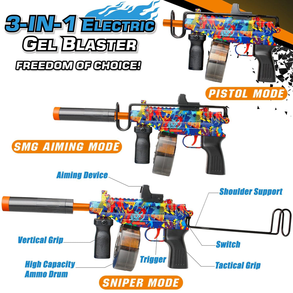 Rasout gel blaster with LED scope mounted for precise aiming