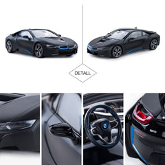 RASTAR BMW i8 RC car front wheel suspension detail for grip