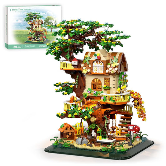 RAVAYO forest tree building blocks with LED on shelf for cozy ambience