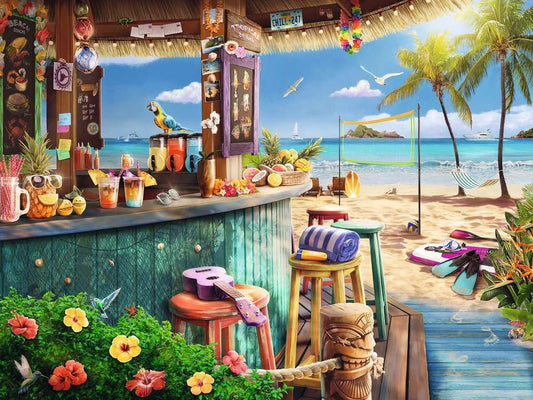 Ravensburger Beach Bar Breezes close-up pieces—high-quality fit for frustration-free puzzling.