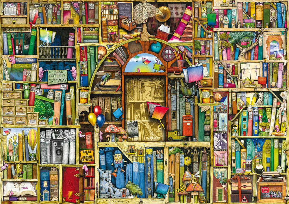 Ravensburger The Bizarre Bookshop 2 front cover with whimsical book display for cozy evenings
