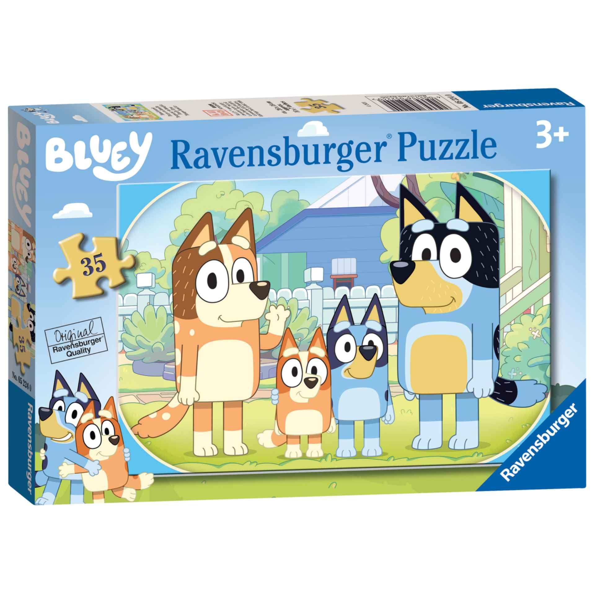 Ravensburger Bluey 35-piece puzzle featuring a family photo for early concentration.