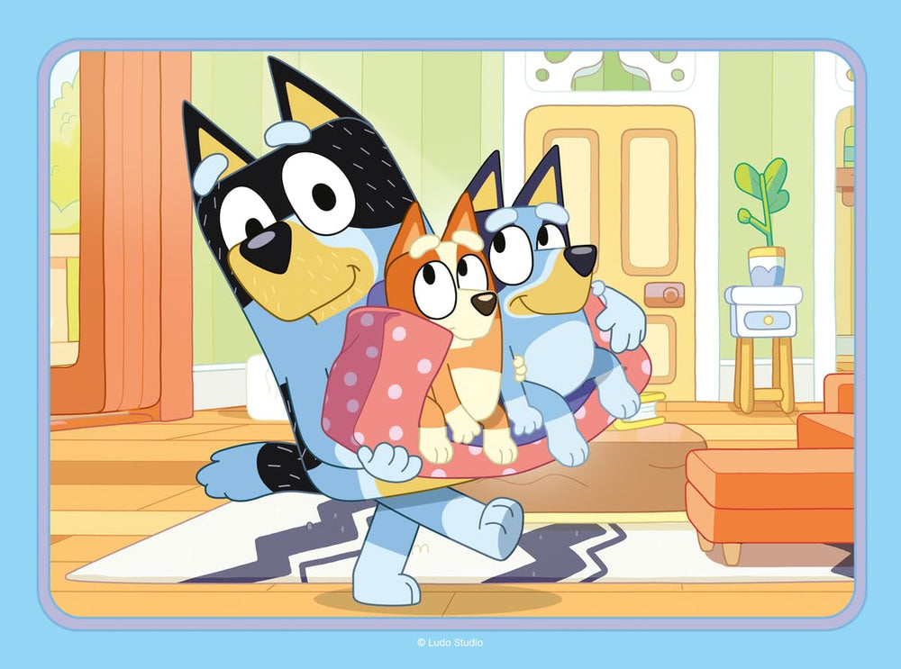 Ravensburger Bluey 4-in-box puzzle scene mum and dad fosters shared play