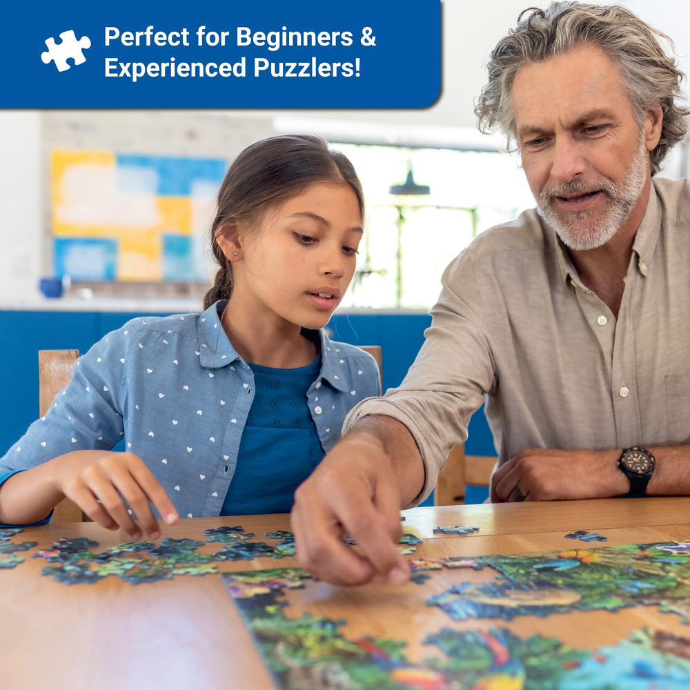 Ravensburger Busy Birdies nest and branch view evokes whimsy for family puzzle night.