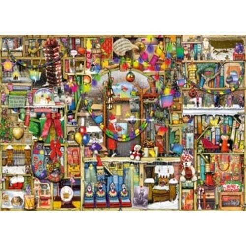 Ravensburger Christmas Cupboard open shelves image for cozy family puzzle moments.