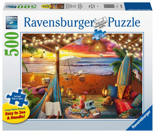 Ravensburger Cozy Cabana Puzzle large-format pieces ease handling for all ages.