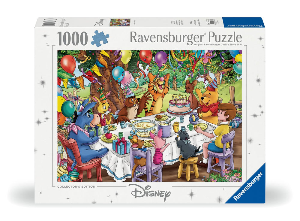 Ravensburger Pooh and friends assembly scene highlights vivid colors for a relaxing puzzling session.