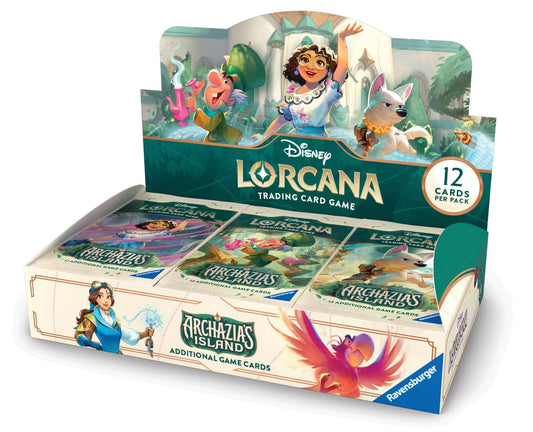 Ravensburger Disney Lorcana Archazia's Island booster display box front boosts display appeal
