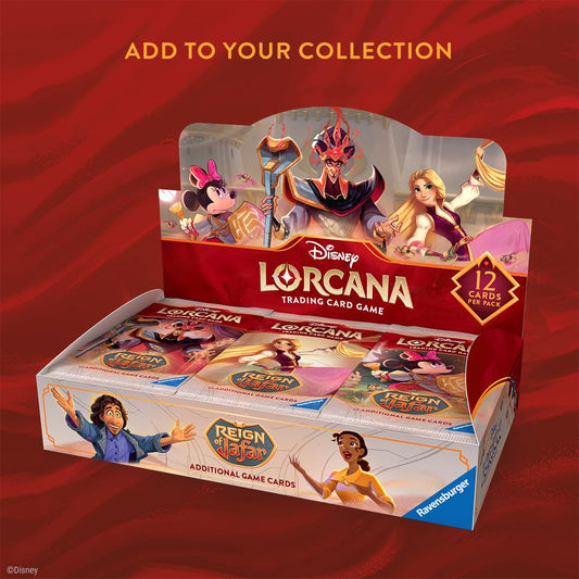 Ravensburger Lorcana booster display showing 24 packs for Disney fans