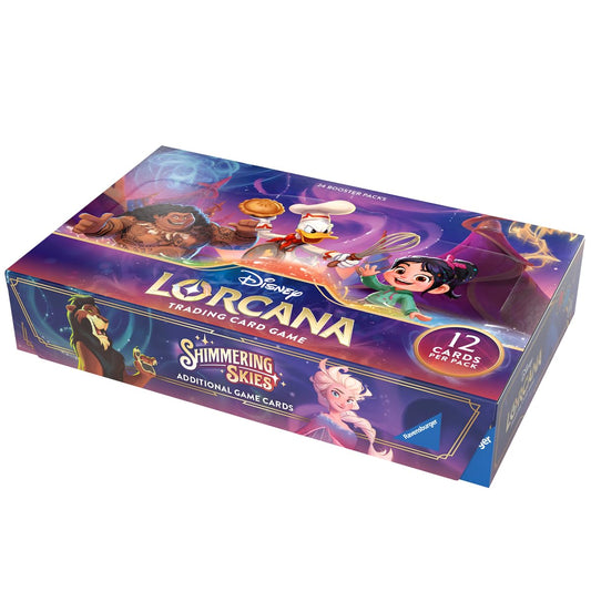 Ravensburger Disney Lorcana Shimmering Skies booster display back view showing pack layout