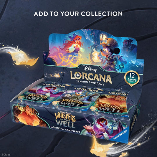 Ravensburger Disney Lorcana Whispers in the Well booster packs lineup, ideal for trading with friends.