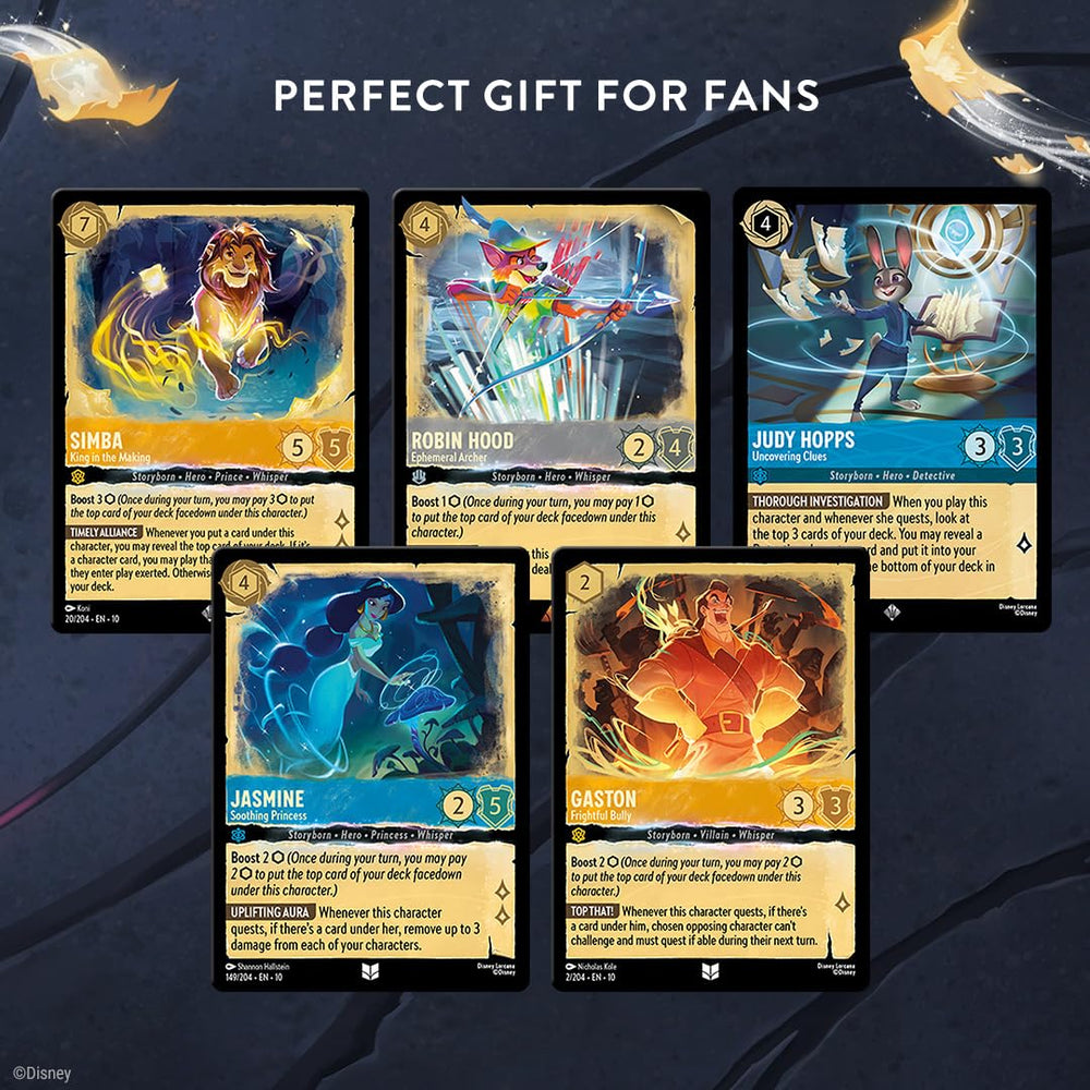 Foil cards add sparkle to Ravensburger Lorcana Whispers in the Well deck.