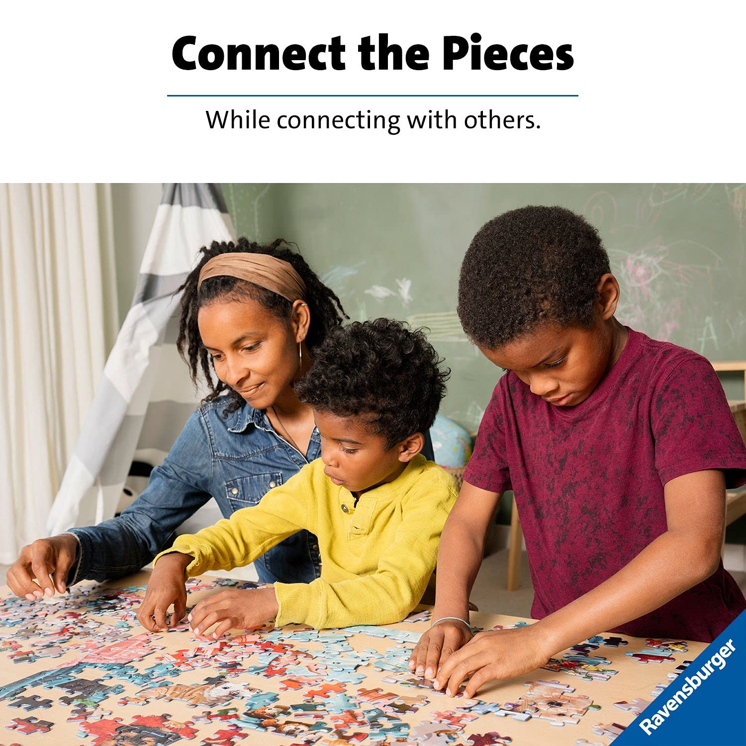 Ravensburger Disney Belle & Beast puzzle linen-textured finish reduces glare during play.