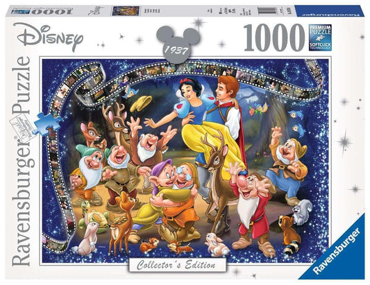 Ravensburger Disney Snow White Collector's Edition puzzle pack shot showing 1000 pieces for immersive solving.
