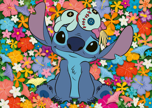 Ravensburger Disney Stitch 1000-piece puzzle featuring Stitch's smile for focused, relaxing puzzling.