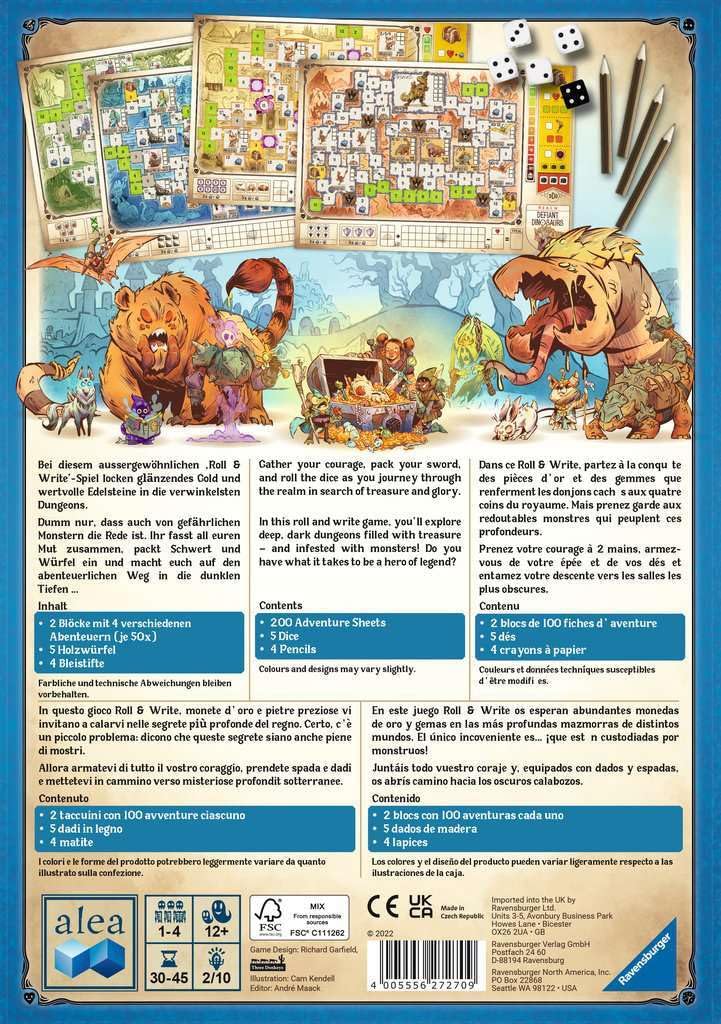 Ravensburger Dungeons, Dice & Danger adventure sheets guide quests and progress