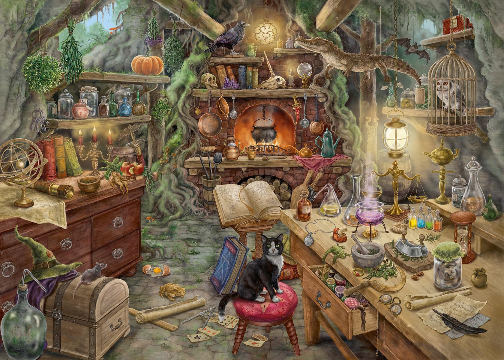 Ravensburger escape puzzle witches kitchen cover, cozy family game night invitation.