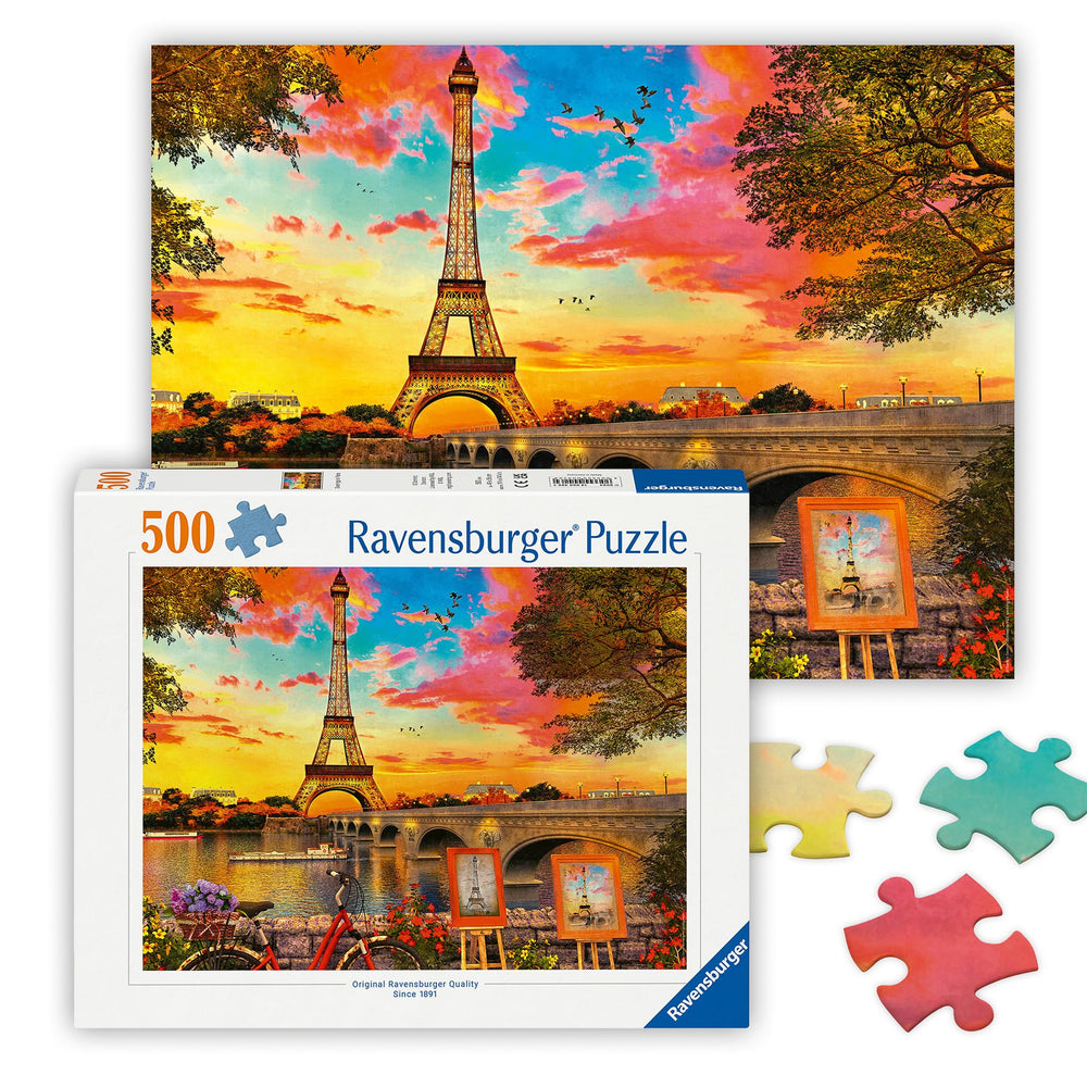 Ravensburger Evening in Paris puzzle: dusk Seine view for calm, screen-free leisure.