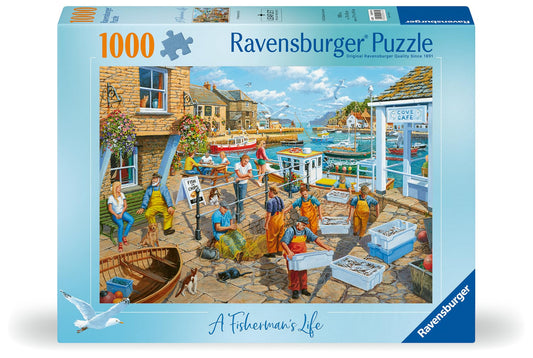 Ravensburger Fisherman's Life nets and buoys scene, soothing coastal puzzle for mindful focus