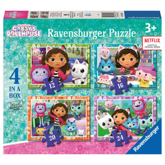 Ravensburger Gabby’s Dollhouse 12-piece puzzle box for ages 3+, supports concentration.