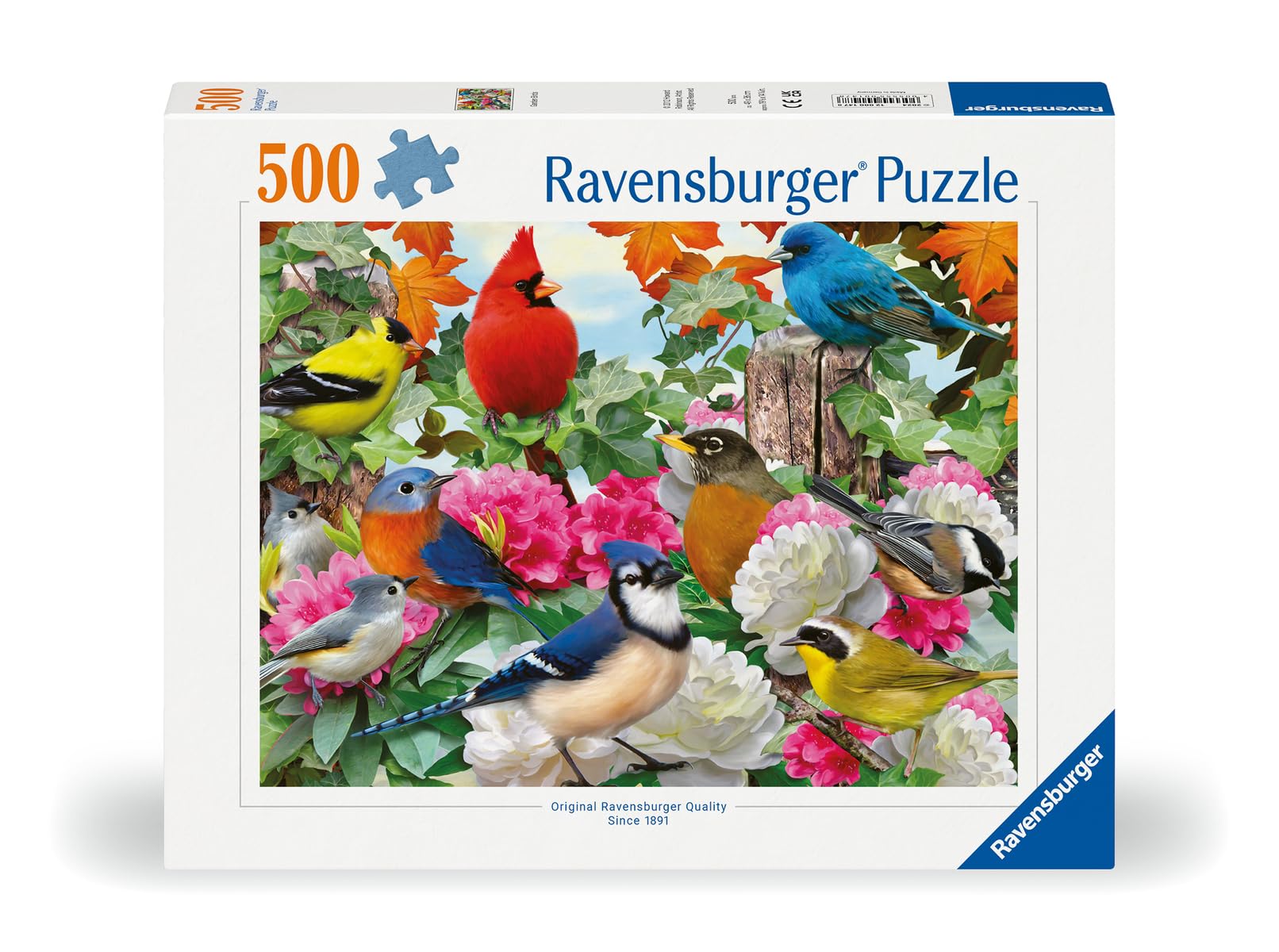 Ravensburger Garden Birds Bunting scene for cozy family puzzle evenings.