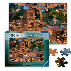 Ravensburger The Garden Kitchen puzzle cover featuring a cozy backyard dining scene for relaxing evenings