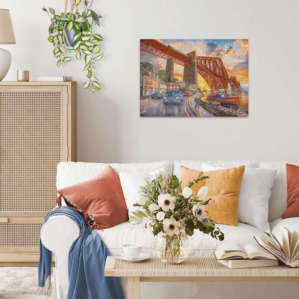 Ravensburger Golden Hour Glow with Forth Bridge 1000-piece puzzle inspires immersive, mindful puzzle time.