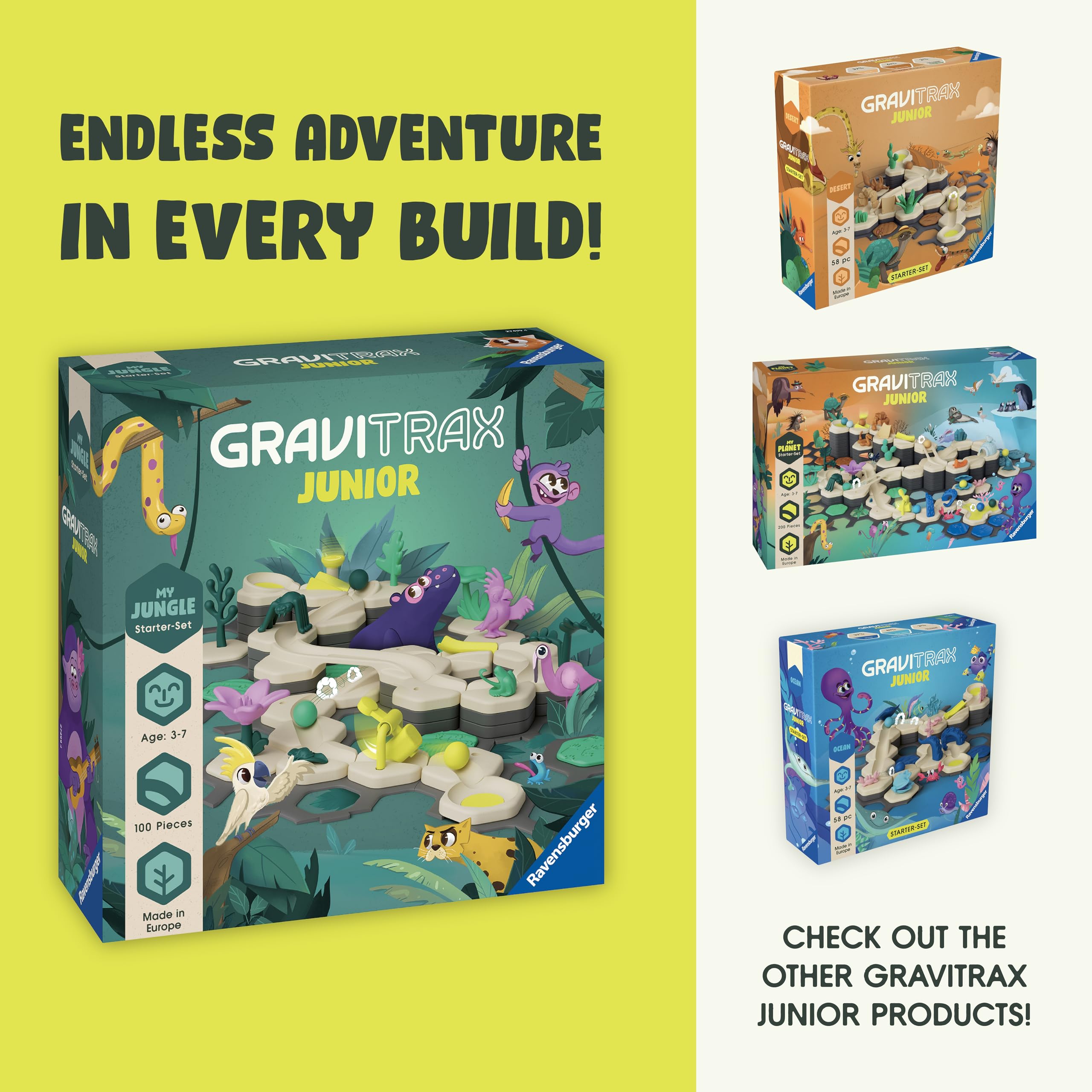 Ravensburger Gravitrax Junior 100 pieces provide ample components for creative setups.