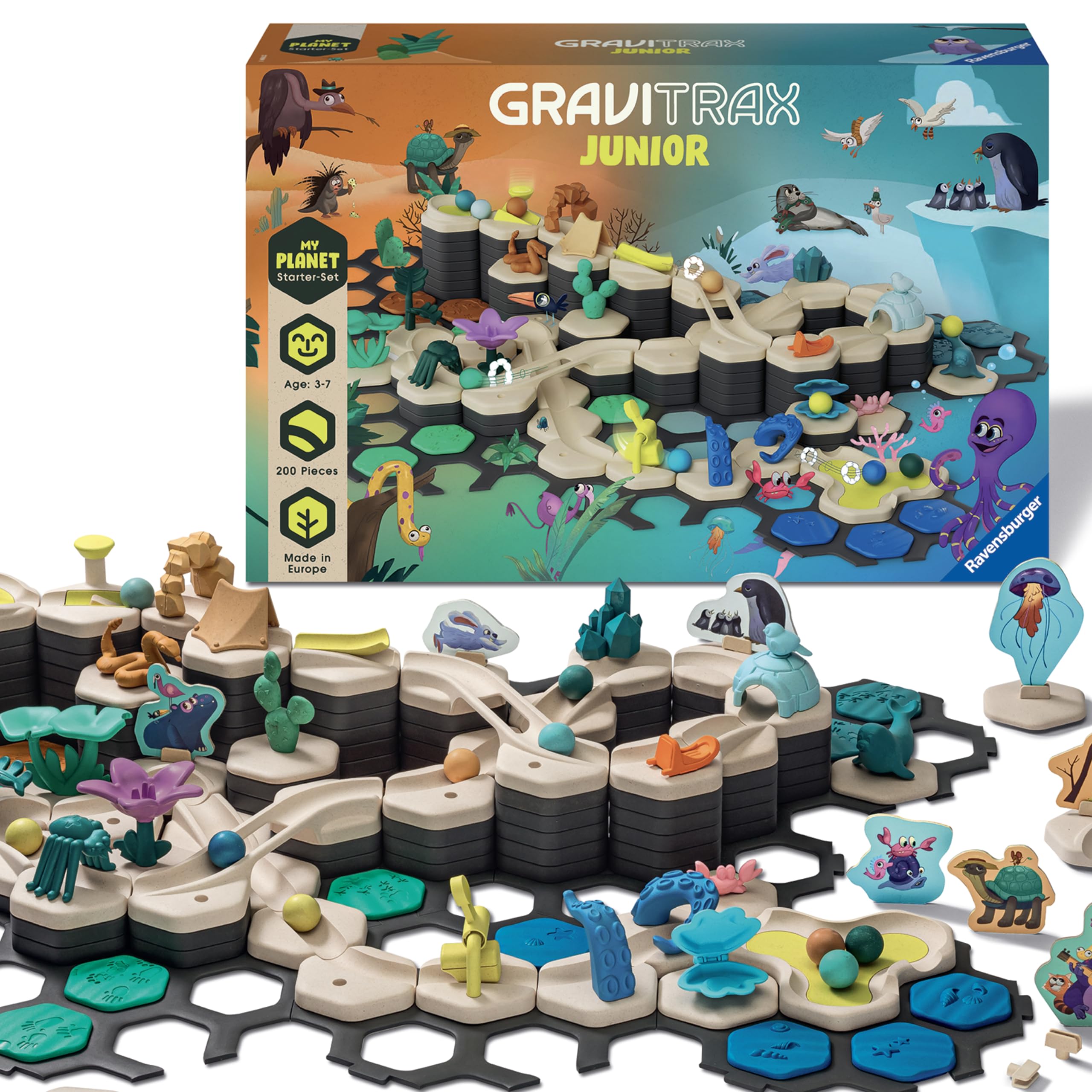 Ravensburger GraviTrax Junior My Planet jungle layout enhances creative problem-solving.