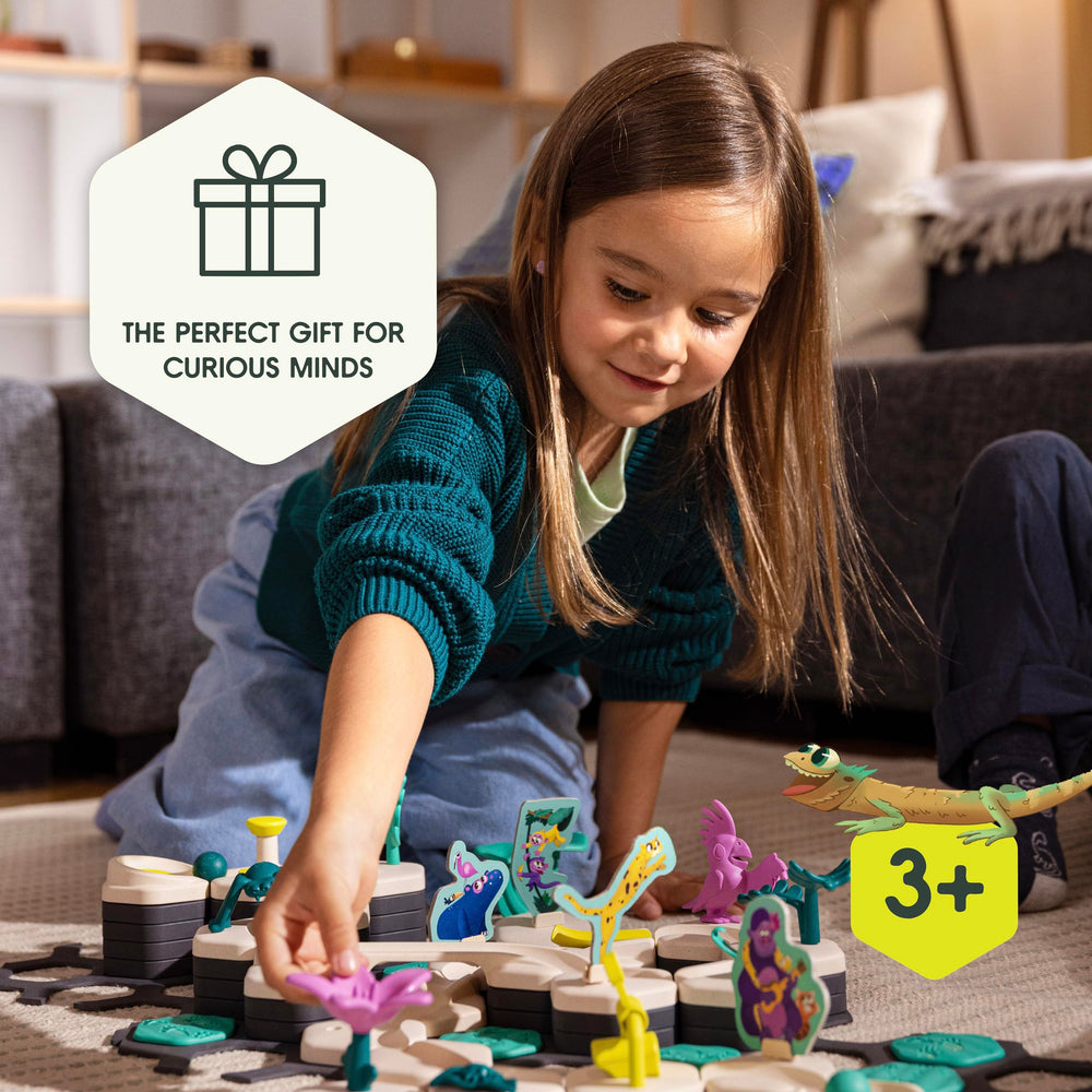 Ravensburger GraviTrax Junior open-world builds invite exploration of diverse environments.