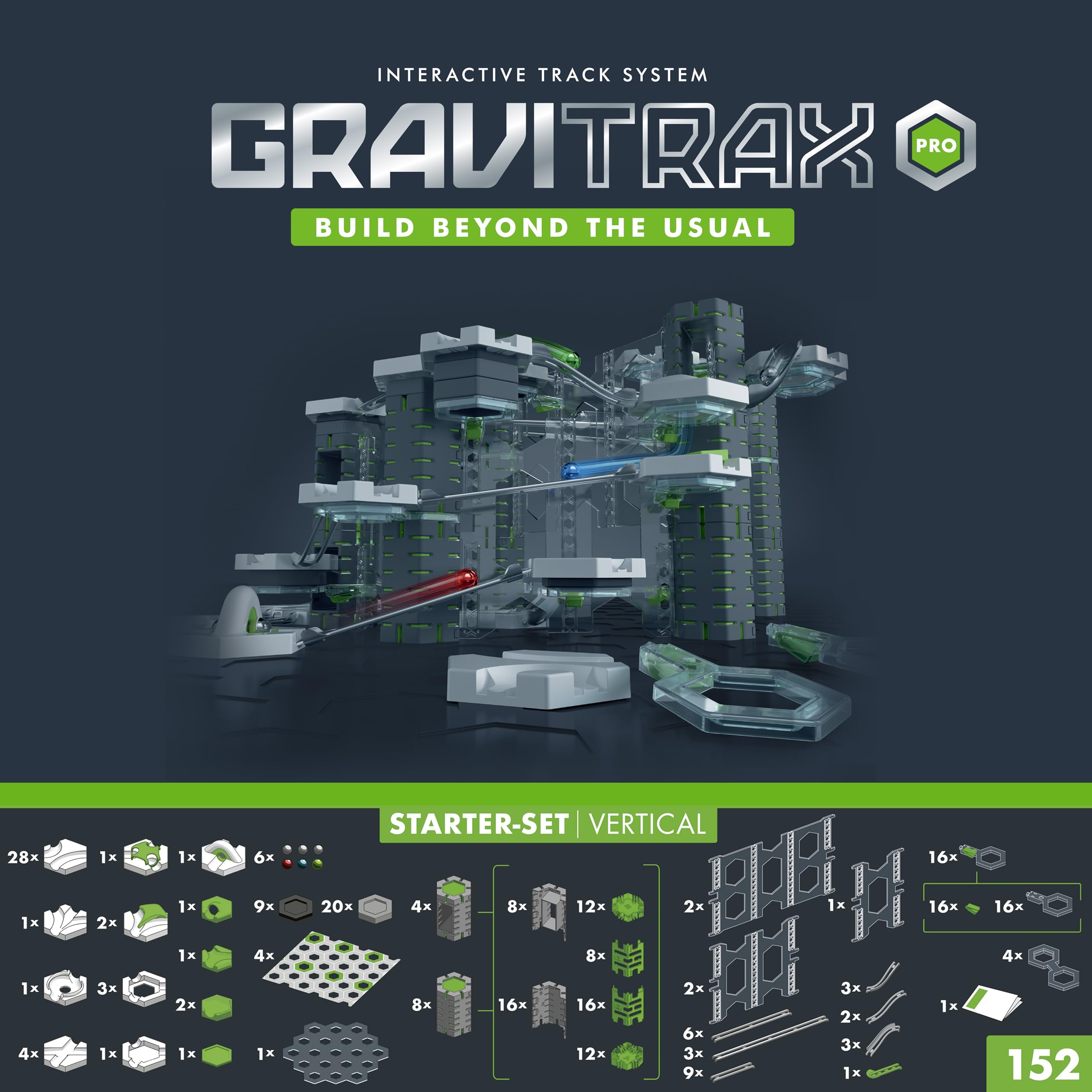 Ravensburger GraviTrax PRO set visuals show kids building imaginative tracks together.