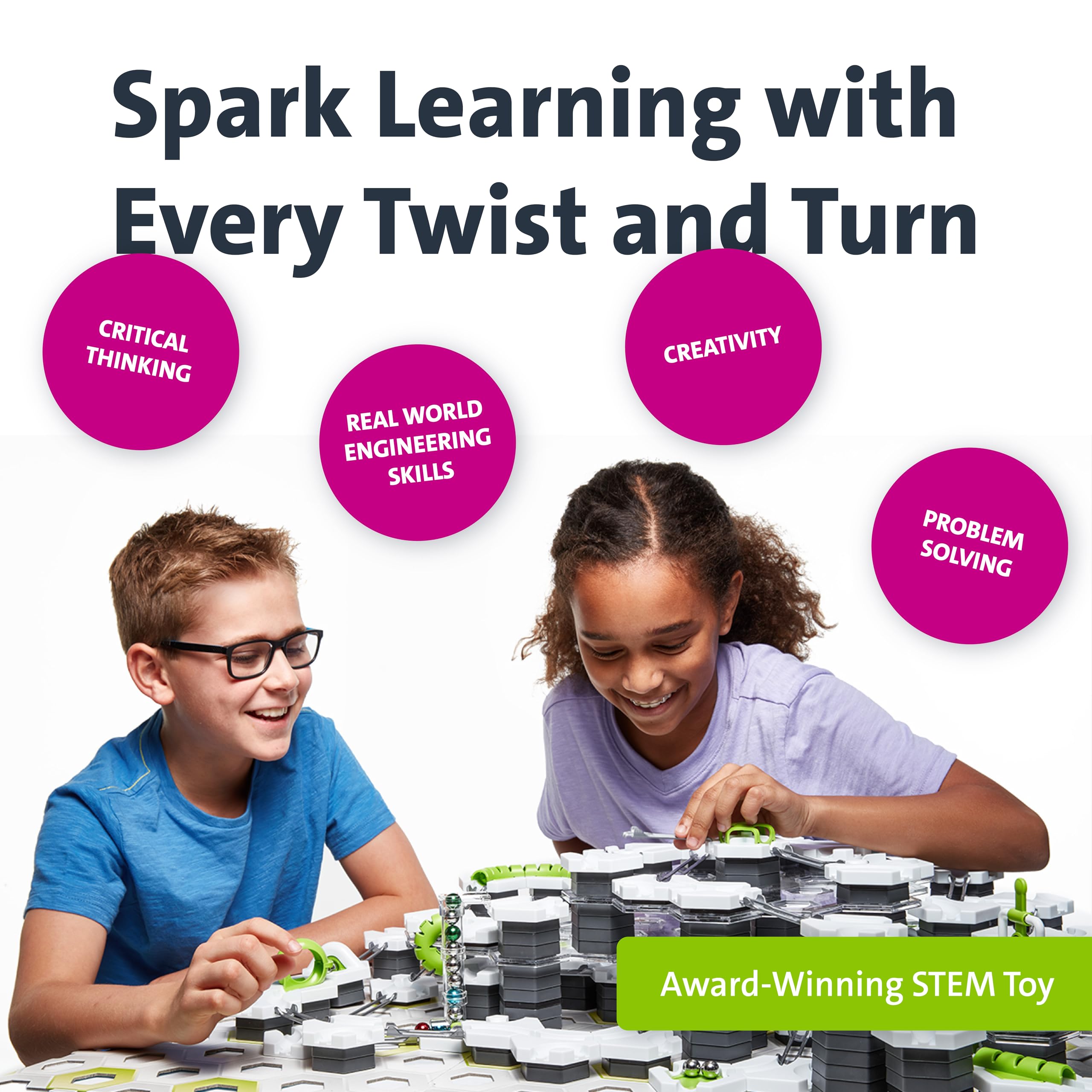 Ravensburger GraviTrax PRO marble track showcases gravity-powered pathways for STEM play.