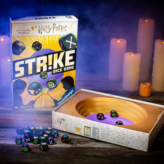 Ravensburger Harry Potter Strike dice arena setup for magical duels.