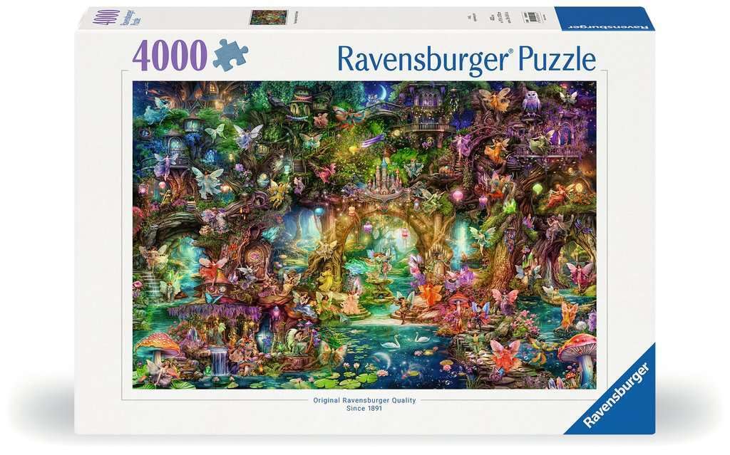 Ravensburger Hidden World of Fairies 4000-piece puzzle, immersive magical scene for mindful evenings.