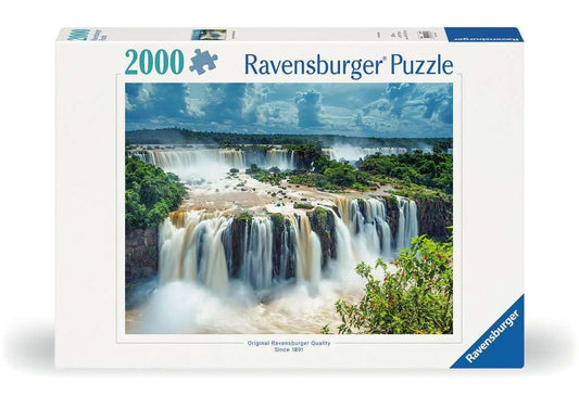 Ravensburger Iguazu Falls 2000-piece puzzle showcases dramatic waterfall scene for immersive relaxation.