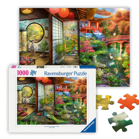 Ravensburger Japanese Garden Teahouse 1000-piece puzzle with koi pond for calm, focused play