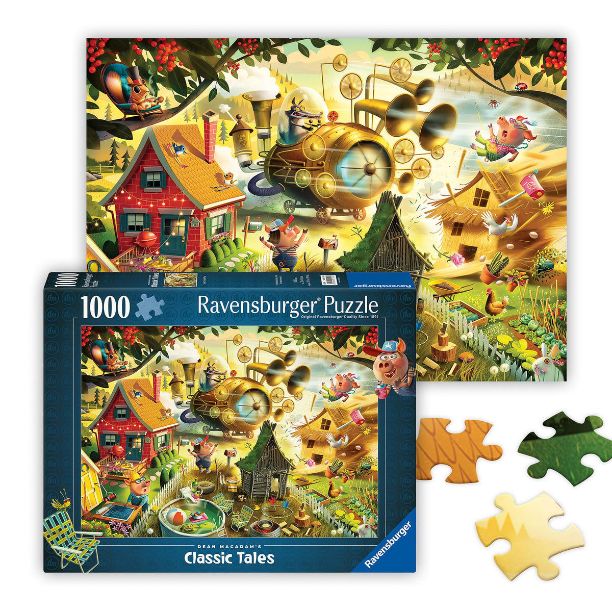 Ravensburger Look Out Little Pigs puzzle cover art with vibrant colors for engaging family puzzle time