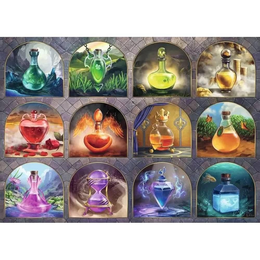 Ravensburger Magical Potions puzzle artwork with jewel-toned elixirs for focused puzzling.